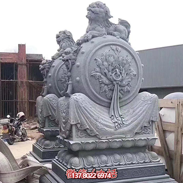 精美大理石石雕抱鼓雕塑，添彩戶外園林景觀