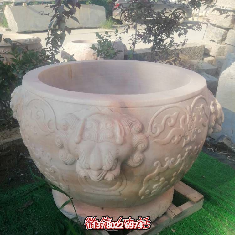 紅晚霞，精美石雕園林擺件花盆雕塑