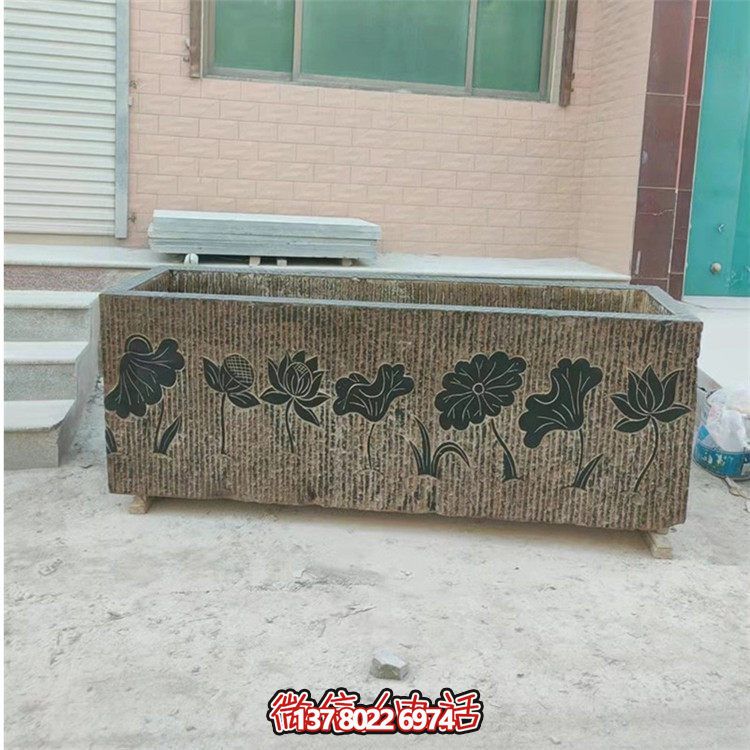 精美花崗巖石雕石缸，裝飾庭院仿古養(yǎng)魚及擺件