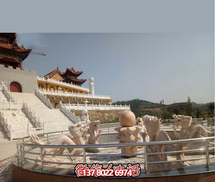 藝術燈光的魔力，紅龍戲球風大型噴泉石雕秀