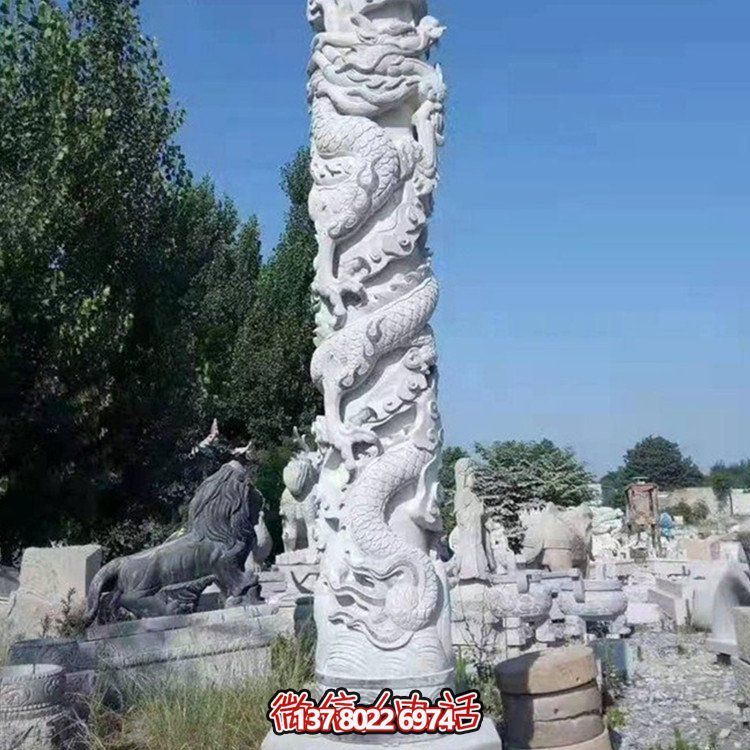 仿古石雕龍柱雕塑，為廣場(chǎng)增添古典魅力
