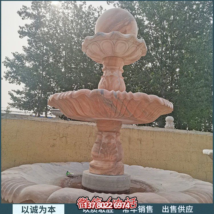 紅大理石石雕園林噴泉，展現(xiàn)絢爛晚霞