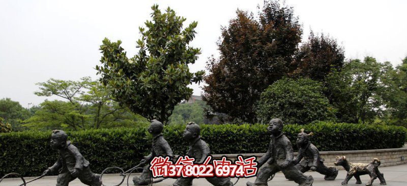 推鐵環(huán)，兒童奔跑，公園雕塑銅雕