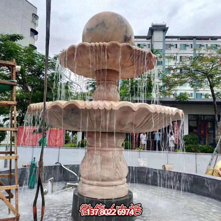 歐式大理石石雕流水噴泉，紅晚霞點(diǎn)綴