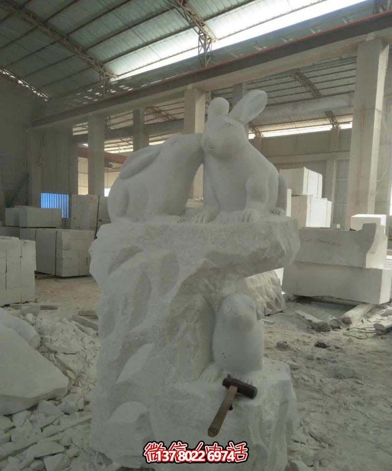 名門大號石雕兔子雕塑，高端裝飾您的別墅