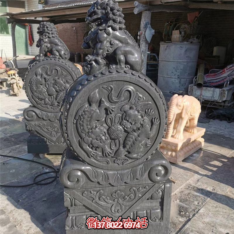 中式仿古石雕大理石鼓門(mén)墩擺件