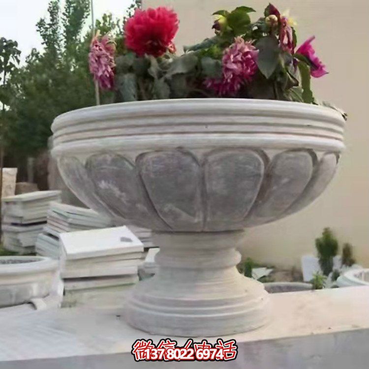 精美大理石石雕花缽，讓您的別墅、小區(qū)、戶外更加美觀