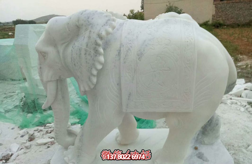經典漢白玉大象雕塑，戶外空間創(chuàng)意裝飾