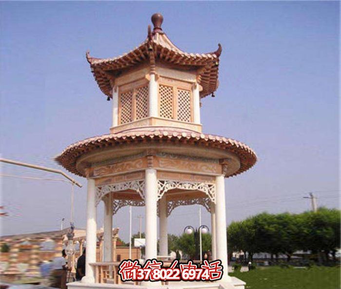 鏤空雕刻涼亭，休閑享受晚霞紅