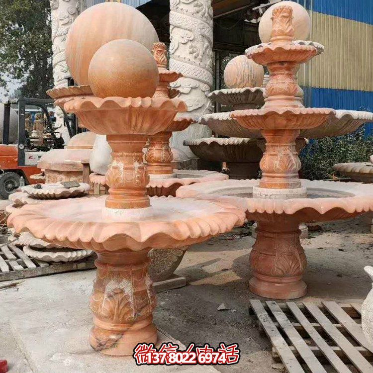 紅晚霞中式二層風水球，讓你的庭院擺放流水轉(zhuǎn)運風水