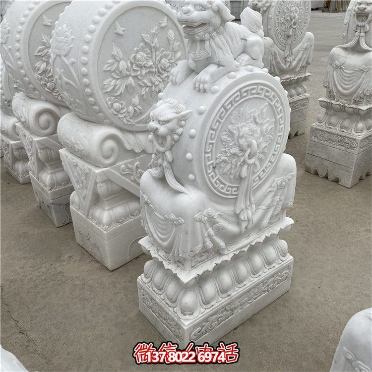 獅子抱鼓石雕漢白玉鎮(zhèn)宅招財門墩