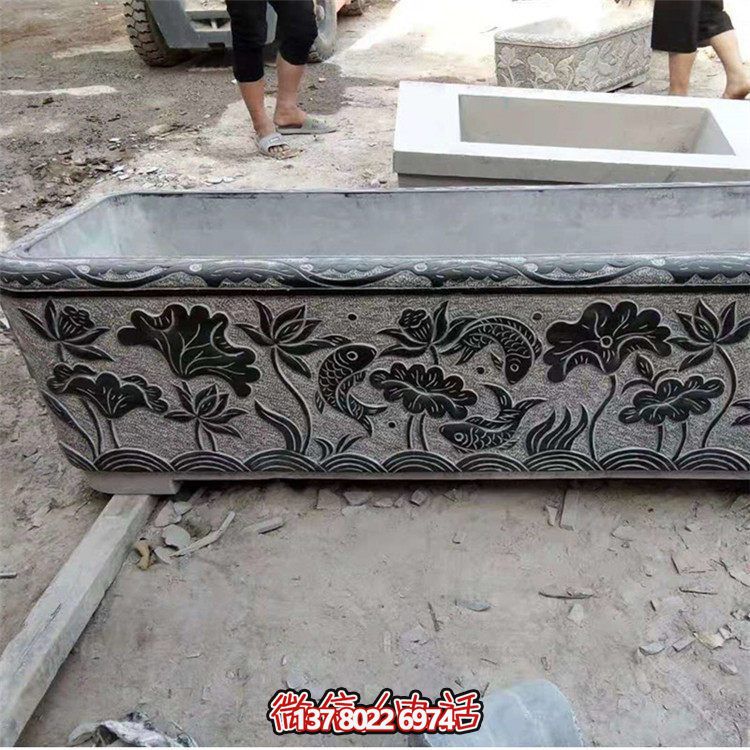 青石石雕景觀長(zhǎng)方形魚(yú)缸雕塑