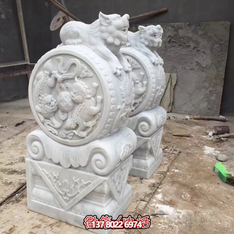 精美大理石石雕抱鼓雕塑，裝點別墅庭院門口