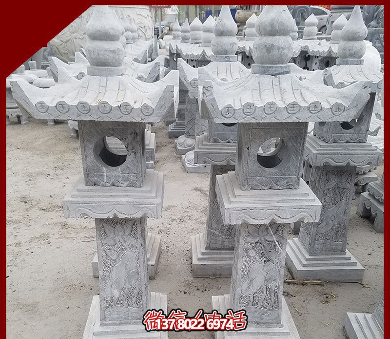 仿古石雕燈籠，裝飾戶外寺廟