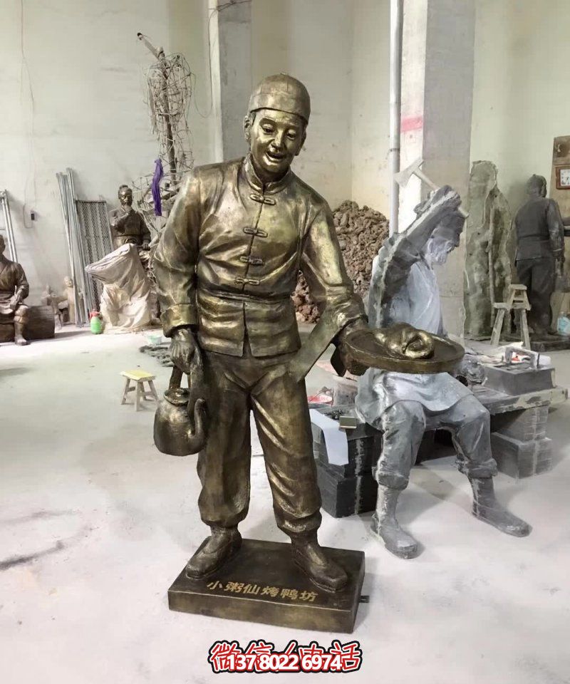 玻璃鋼小吃鋪，雕塑裝飾，店小二上菜