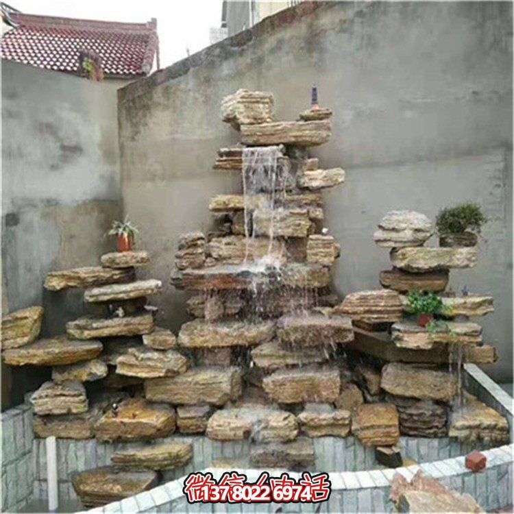 大型立式層流水假山石造景，給你驚艷的室外庭院廣場