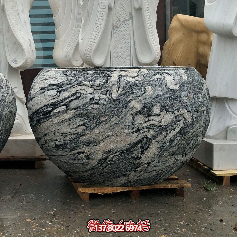 精美大理石石雕魚缸，點綴庭院雕塑