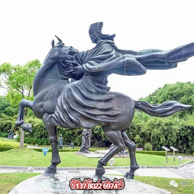 古典仿銅騎馬雕塑，玻璃鋼創(chuàng)意廣場裝飾