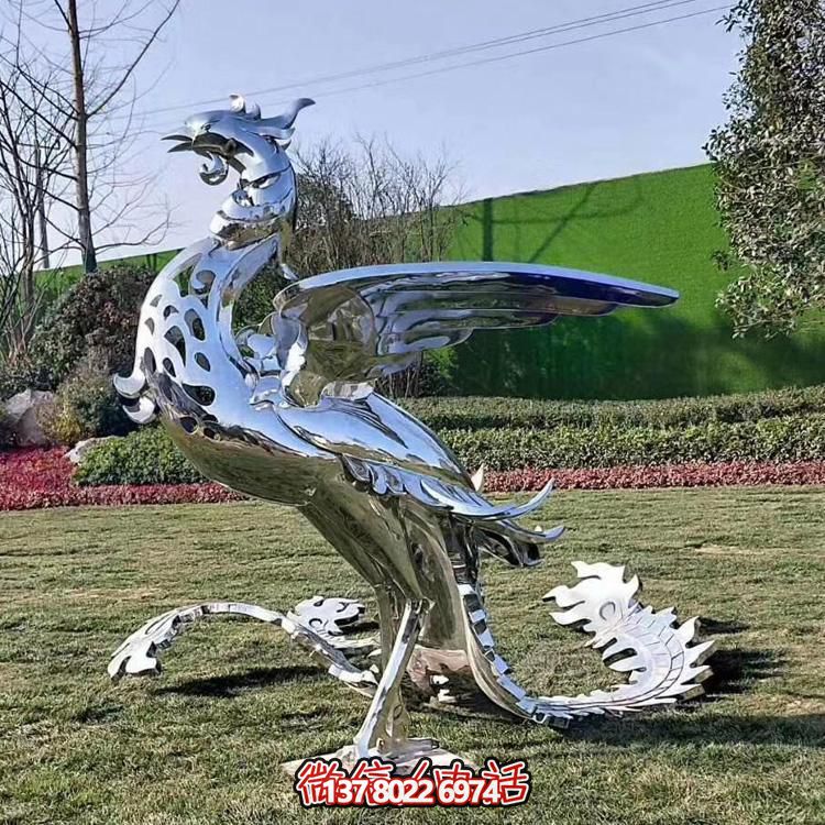精美不銹鋼鳳凰雕塑，裝飾您的室外景觀