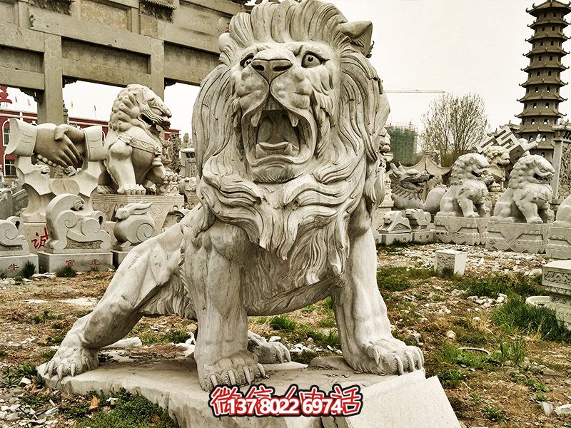 大理石石雕戶(hù)外園林景觀吼叫的獅子雕塑 大理石石雕戶(hù)外園林景觀吼叫的獅子雕塑