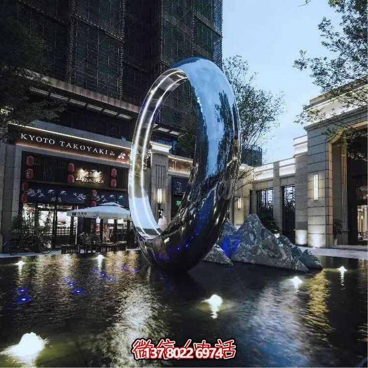 不銹鋼圓環(huán)，水景噴泉裝飾燈光雕塑