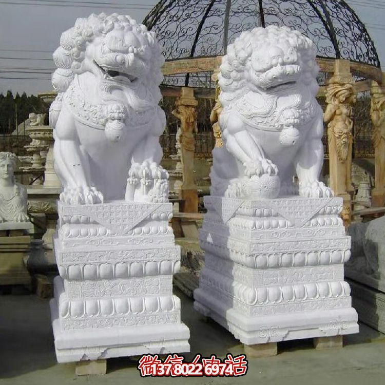 別墅景區(qū)大型漢白玉石雕一對(duì)獅子雕塑