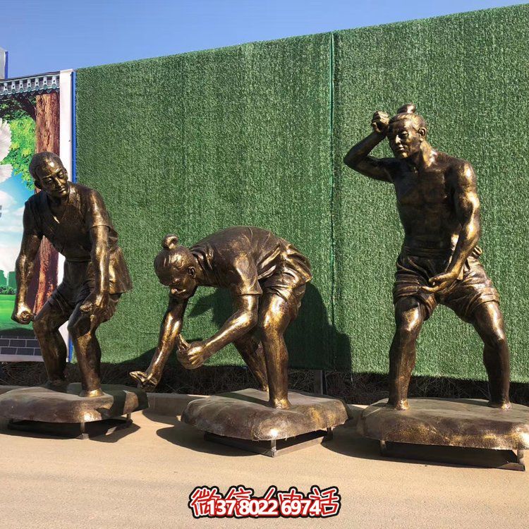 插秧，玻璃鋼仿銅民俗生活勞動人物雕塑