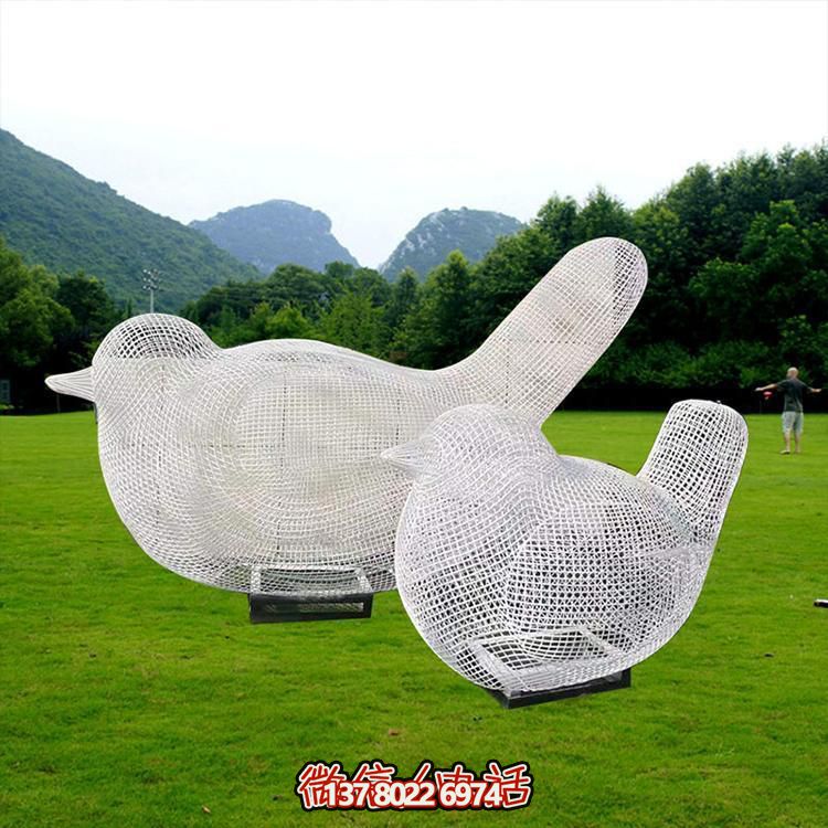 發(fā)光照明不銹鋼鏤空網格戶外園林景觀小鳥雕塑