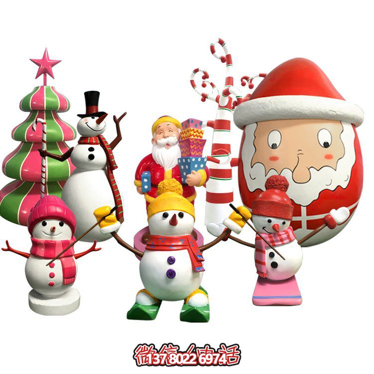 玻璃鋼彩繪商場(chǎng)美陳擺件圣誕老人雪人雕塑
