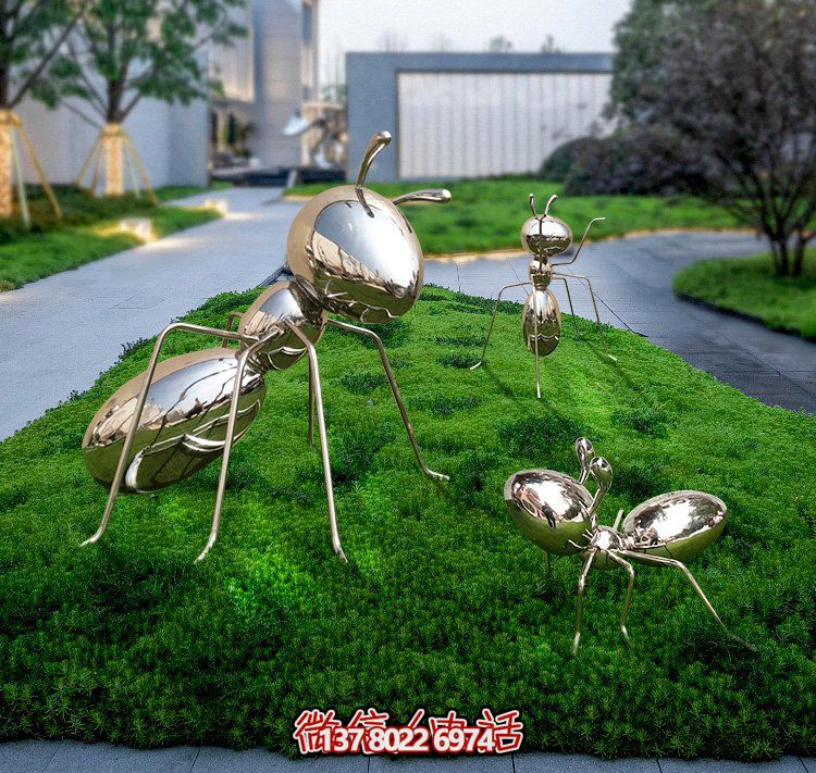 不銹鋼鏡面螞蟻，小區(qū)綠化帶裝飾動物擺件