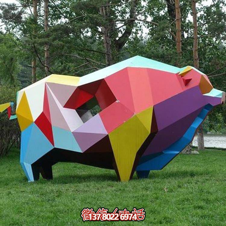 戶外花園不銹鋼彩繪幾何抽象動(dòng)物雕塑