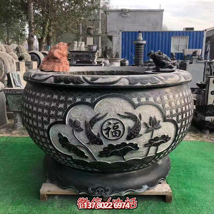 青石大水缸，石雕缸