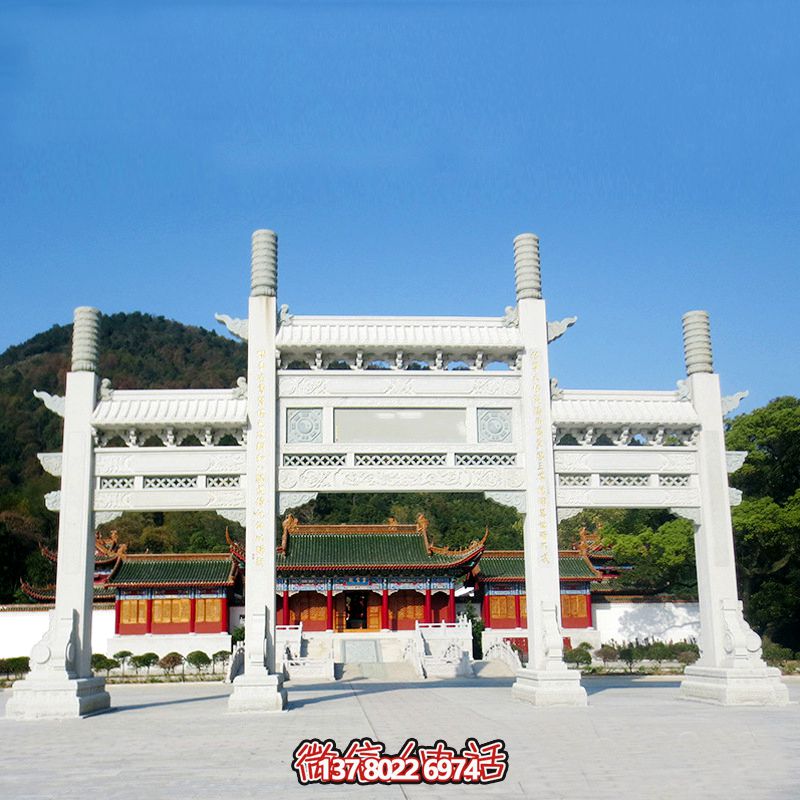 寺廟門前擺放漢白玉三門無(wú)樓石柱牌坊 寺廟門前擺放漢白玉三門無(wú)樓石柱牌坊
