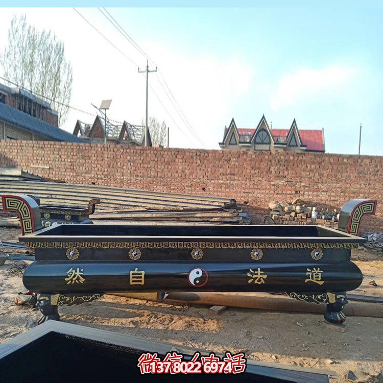 寺院擺放鑄鐵大型長(zhǎng)方形香爐雕塑圓形銅香爐